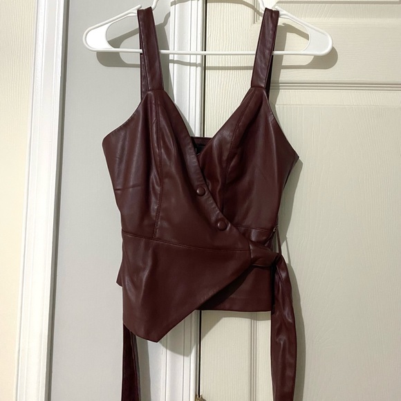 Lulus Hot as Fire Wine Red Vegan Leather Wrap Top XS - Picture 2 of 5